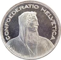 obverse of 5 Francs (1968 - 2019) coin with KM# 40a from Switzerland. Inscription: CONFOEDERATIO HELVETICA P. BVRKHARD INCT