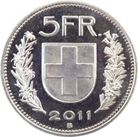 Switzerland coin 5 Francs (1968 - 2019) reverse reverse of 5 Francs (1968 - 2019) coin with KM# 40a from Switzerland. Inscription: 5 FR. 2011 B