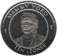 obverse of 10 Leones (1996) coin with KM# 44 from Sierra Leone. Inscription: MAMMY YOKO TEN LEONES