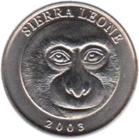obverse of 20 Leones (2003) coin with KM# 295 from Sierra Leone. Inscription: SIERRA LEONE 2003