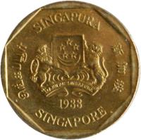 Singapore coin 1 Dollar - Ribbon upwards (1987 - 1991) obverse obverse of 1 Dollar - Ribbon upwards (1987 - 1991) coin with KM# 54b from Singapore. Inscription: SINGAPURA 新加坡 SINGAPORE சிங்கப்பூர் MAJULAH SINGAPURA 1990