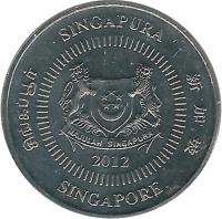 Singapore coin 50 Cents - Ribbon downwards (1992 - 2012) obverse obverse of 50 Cents - Ribbon downwards (1992 - 2012) coin with KM# 102 from Singapore. Inscription: சிங்கப்பூர் SINGAPURA 新加坡 MAJULAH SINGAPURA 1995 SINGAPORE