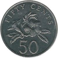 Singapore coin 50 Cents - Ribbon downwards (1992 - 2012) reverse reverse of 50 Cents - Ribbon downwards (1992 - 2012) coin with KM# 102 from Singapore. Inscription: FIFTY CENTS 50