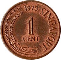 reverse of 1 Cent (1967 - 1984) coin with KM# 1 from Singapore. Inscription: 1975 SINGAPORE 1 CENT