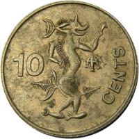 Solomon Islands coin 10 Cents - Elizabeth II - Non magnetic; 3'rd Portrait (1988) reverse reverse of 10 Cents - Elizabeth II - Non magnetic; 3'rd Portrait (1988) coin with KM# 27 from Solomon Islands. Inscription: 10 CENTS