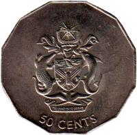 Solomon Islands coin 50 Cents - Elizabeth II - Non magnetic; 3'rd Portrait (1990 - 2005) reverse reverse of 50 Cents - Elizabeth II - Non magnetic; 3'rd Portrait (1990 - 2005) coin with KM# 29 from Solomon Islands. Inscription: 50 CENTS