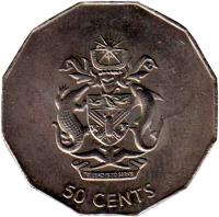 reverse of 50 Cents - Elizabeth II - Non magnetic; 3'rd Portrait (1990 - 2005) coin with KM# 29 from Solomon Islands. Inscription: 50 CENTS