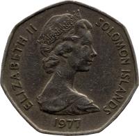 Solomon Islands coin 1 Dollar - Elizabeth II - 2'nd Portrait (1977 - 1983) obverse obverse of 1 Dollar - Elizabeth II - 2'nd Portrait (1977 - 1983) coin with KM# 6 from Solomon Islands. Inscription: ELIZABETH II SOLOMON ISLANDS 1977