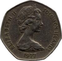 obverse of 1 Dollar - Elizabeth II - 2'nd Portrait (1977 - 1983) coin with KM# 6 from Solomon Islands. Inscription: ELIZABETH II SOLOMON ISLANDS 1977