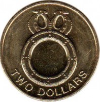 Solomon Islands coin 2 Dollars - Elizabeth II - 4'th Portrait (2012) reverse reverse of 2 Dollars - Elizabeth II - 4'th Portrait (2012) coin with KM# 239 from Solomon Islands. Inscription: TWO DOLLARS