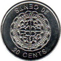 Solomon Islands coin 20 Cents - Elizabeth II - 4'th Portrait (2012) reverse reverse of 20 Cents - Elizabeth II - 4'th Portrait (2012) coin with KM# 236 from Solomon Islands. Inscription: 20 CENTS 20 CENTS