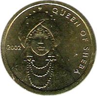 Somalia coin 100 Shillings (2002) reverse reverse of 100 Shillings (2002) coin with KM# 112 from Somalia. Inscription: QUEEN OF SHEBA 2002