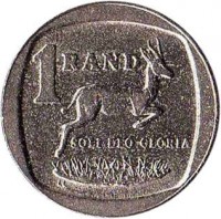 South Africa coin 1 Rand - SOUTH AFRICA - SUID-AFRIKA (1991 - 1995) reverse reverse of 1 Rand - SOUTH AFRICA - SUID-AFRIKA (1991 - 1995) coin with KM# 138 from South Africa. Inscription: 1 RAND SOLI DEO GLORIA LL