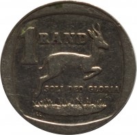 reverse of 1 Rand - SUID AFRIKA (1996 - 2000) coin with KM# 164 from South Africa. Inscription: 1 RAND SOLE DEO GLORIA LL