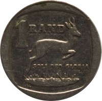 South Africa coin 1 Rand - SUID AFRIKA (1996 - 2000) reverse reverse of 1 Rand - SUID AFRIKA (1996 - 2000) coin with KM# 164 from South Africa. Inscription: 1 RAND SOLE DEO GLORIA LL