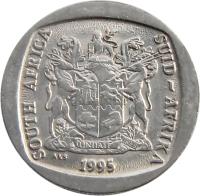 obverse of 5 Rand - SOUTH AFRICA - SUID-AFRIKA (1994 - 1995) coin with KM# 140 from South Africa. Inscription: SOUTH AFRICA · SUID-AFRIKA EX UNITATE VIRES 1994 ALS