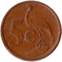 reverse of 5 Cents - AFRIKA-DZONGA (2000 - 2001) coin with KM# 223 from South Africa. Inscription: 5c GJR