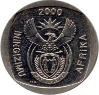 obverse of 5 Rand - ININGIZIMU AFRIKA (2000 - 2001) coin with KM# 229 from South Africa. Inscription: ININGIZIMU AFRIKA 2001 ALS