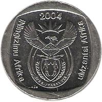 obverse of 1 Rand - ININGIZIMU AFRIKA - UMZANTSI AFRIKA (2004) coin with KM# 333 from South Africa. Inscription: iNingizimu Afrika 2004 uMzantsi Afrika ALS
