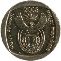 South Africa coin 1 Rand - ISEWULA AFRIKA - ININGIZIMU AFRIKA (2005) obverse obverse of 1 Rand - ISEWULA AFRIKA - ININGIZIMU AFRIKA (2005) coin with KM# 295 from South Africa. Inscription: iSewula Afrika 2005 iNingizimu Afrika ALS
