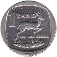 South Africa coin 1 Rand - NINGIZIMU AFRIKA - AFURIKA TSHIPEMBE (2007) reverse reverse of 1 Rand - NINGIZIMU AFRIKA - AFURIKA TSHIPEMBE (2007) coin with KM# 344 from South Africa. Inscription: 1 RAND SOLI DEO GLORIA LL