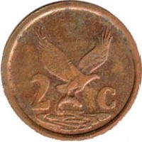 South Africa coin 2 Cents - AFURIKA TSHIPEMBE (1996 - 2000) reverse reverse of 2 Cents - AFURIKA TSHIPEMBE (1996 - 2000) coin with KM# 159 from South Africa. Inscription: 2c ALS