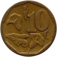 South Africa coin 10 Cents - SOUTH AFRICA (2000 - 2001) reverse reverse of 10 Cents - SOUTH AFRICA (2000 - 2001) coin with KM# 224 from South Africa. Inscription: 10c RCM