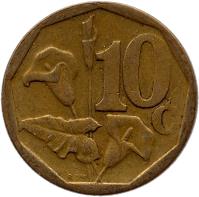 reverse of 10 Cents - SOUTH AFRICA (2000 - 2001) coin with KM# 224 from South Africa. Inscription: 10c RCM