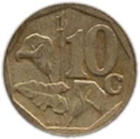 reverse of 10 Cents - AFRIKA-DZONGA (2002) coin with KM# 269 from South Africa. Inscription: 10c RCM