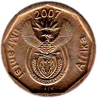 obverse of 10 Cents - UMZANTSI AFRIKA (2007) coin with KM# 341 from South Africa. Inscription: uMzantsi Afrika 2007 ALS