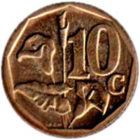 South Africa coin 10 Cents - UMZANTSI AFRIKA (2007) reverse reverse of 10 Cents - UMZANTSI AFRIKA (2007) coin with KM# 341 from South Africa. Inscription: 10c RCM