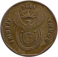 obverse of 20 Cents - AFORIKA BORWA (2000 - 2001) coin with KM# 225 from South Africa. Inscription: AFERIKA BORWA 2000 ALS