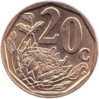 reverse of 20 Cents - AFORIKA BORWA (2003) coin with KM# 327 from South Africa. Inscription: 20c SE