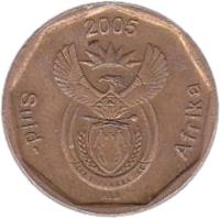 South Africa coin 20 Cents - SUID AFRICA (2005) obverse obverse of 20 Cents - SUID AFRICA (2005) coin with KM# 293 from South Africa. Inscription: Suid-Afrika 2005 ALS