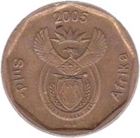 obverse of 20 Cents - SUID AFRICA (2005) coin with KM# 293 from South Africa. Inscription: Suid-Afrika 2005 ALS