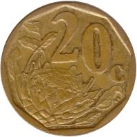 reverse of 20 Cents - ININGIZIMU AFRIKA (2007) coin with KM# 342 from South Africa. Inscription: 20c SE