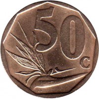 reverse of 50 Cents - SUID AFRICA (2004) coin with KM# 331 from South Africa. Inscription: 50c LL
