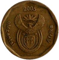 obverse of 50 Cents - UMZANTSI AFRIKA (2005) coin with KM# 294 from South Africa. Inscription: 2005 uMzantsi Afrika ALS