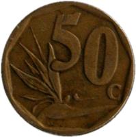 reverse of 50 Cents - UMZANTSI AFRIKA (2005) coin with KM# 294 from South Africa. Inscription: 50c LL