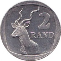 reverse of 2 Rand - ININGIZIMU AFRIKA - UMZANTSI AFRIKA (2002) coin with KM# 273 from South Africa. Inscription: 2 RAND ALS
