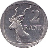 South Africa coin 2 Rand - ININGIZIMU AFRIKA - UMZANTSI AFRIKA (2002) reverse reverse of 2 Rand - ININGIZIMU AFRIKA - UMZANTSI AFRIKA (2002) coin with KM# 273 from South Africa. Inscription: 2 RAND ALS