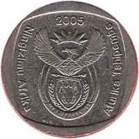 obverse of 2 Rand - NINGZIMU AFRIKA - AFURIKA TSHIPEMBE (2005) coin with KM# 296 from South Africa. Inscription: 2005 Ningzimu Afrika Afurika Tshipembe ALS