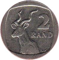 South Africa coin 2 Rand - NINGZIMU AFRIKA - AFURIKA TSHIPEMBE (2005) reverse reverse of 2 Rand - NINGZIMU AFRIKA - AFURIKA TSHIPEMBE (2005) coin with KM# 296 from South Africa. Inscription: 2 RAND ALS