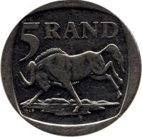 reverse of 5 Rand - ININGIZIMU AFRIKA (1996 - 2000) coin with KM# 166 from South Africa. Inscription: 5 RAND ALS