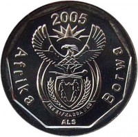 South Africa coin 10 Cents - Afrika Borwa (2005) obverse obverse of 10 Cents - Afrika Borwa (2005) coin with KM# 292 from South Africa. Inscription: Afrika Borwa 2005 ALS