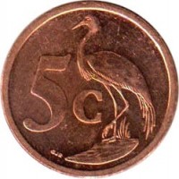 reverse of 5 Cents - UMZANTSI AFRIKA (2008) coin with KM# 440 from South Africa. Inscription: 5c GJR