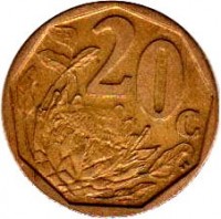 South Africa coin 20 Cents - ISEWULA AFRIKA (2008) reverse reverse of 20 Cents - ISEWULA AFRIKA (2008) coin with KM# 442 from South Africa. Inscription: 20c SE