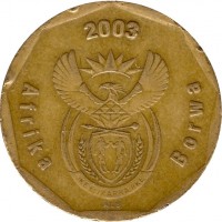 South Africa coin 50 Cents - Afrika Borwa (2003) obverse obverse of 50 Cents - Afrika Borwa (2003) coin with KM# 330 from South Africa. Inscription: Afrika Borwa 2003 ALS