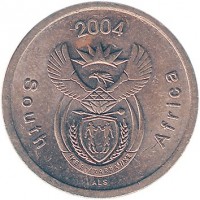 obverse of 5 Cents - SOUTH AFRICA (2004) coin with KM# 325 from South Africa. Inscription: 2004 South Africa ALS