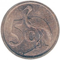 reverse of 5 Cents - SOUTH AFRICA (2004) coin with KM# 325 from South Africa. Inscription: 5c GJR